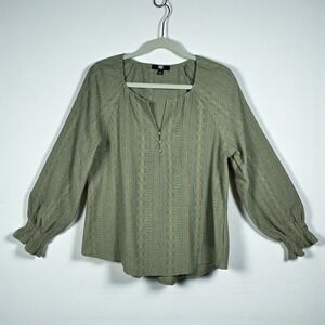 FRYE Peasant Blouse Top Women Small Green Diamond Pattern Long Sleeve Boho‎